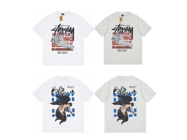 Stussy❌offwhite co-branded printed crew neck t-shirt