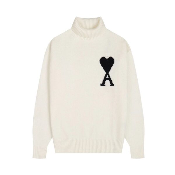 AMI PARIS Classic Jacquard Big A Love Couple Knit Turtleneck Sweater