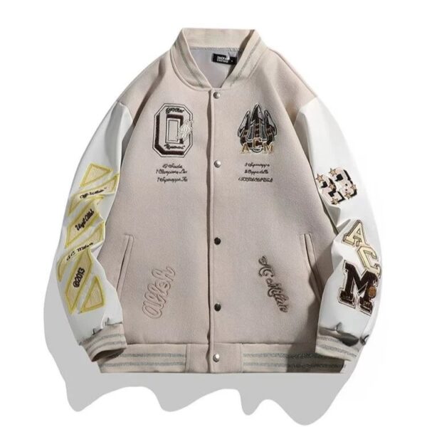 AC Milan Heavy Craft Embroidery Patchwork Leather Sleeve OFF Hundred Baseball Jacket