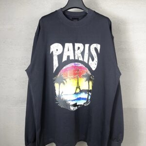 Balenciaga High Version 2025 New Hawaiian Sunset Coconut Tree Iron Tower Pullover