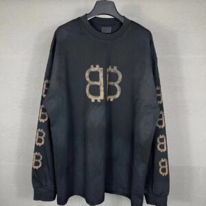 Balenciaga High Version SS24 Front and Back Double B Mud-dyed Distressed Long Sleeve