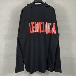 Balenciaga High Version SS25 Waxed Paper Tape Pulp Printing Washed and Distressed Long Sleeve