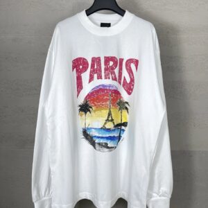 Balenciaga High Version 2025 New Hawaiian Sunset Coconut Tree Iron Tower Pullover