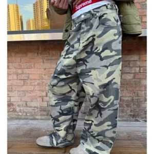Balenciaga Premium Heavyweight Camouflage Branch Print Vintage-Washed Oversized Denim Pants (Couple Set)