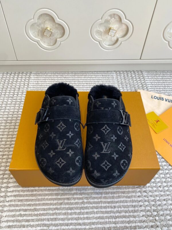 Louis Vuitton Couple Set   Felt-Topped Half-Slip-On Slippers with Fur Trim