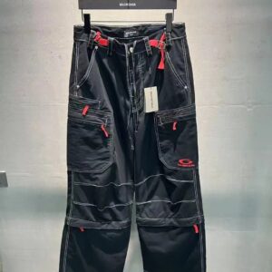 Balenciaga Paris 25SS New Arrival Black + Red Label Functional Workwear Pants
