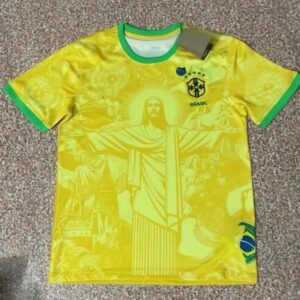 Brasil Christ the Redeemer Yellow-Green Color-Block Soccer Culture Streetwear T-Shirt