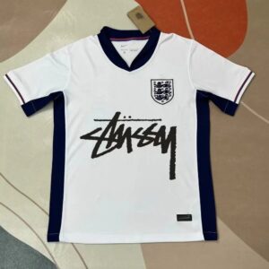 Stussy x England Collaboration White & Blue Contrast Soccer Jersey