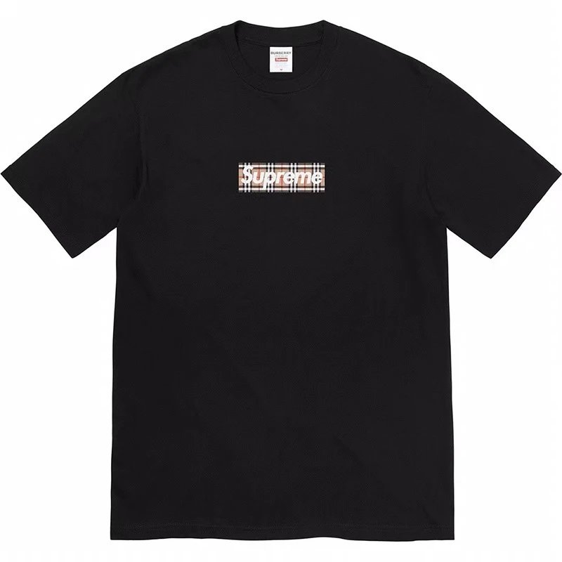 Supreme Plaid Logo Black Streetwear T-Shirt