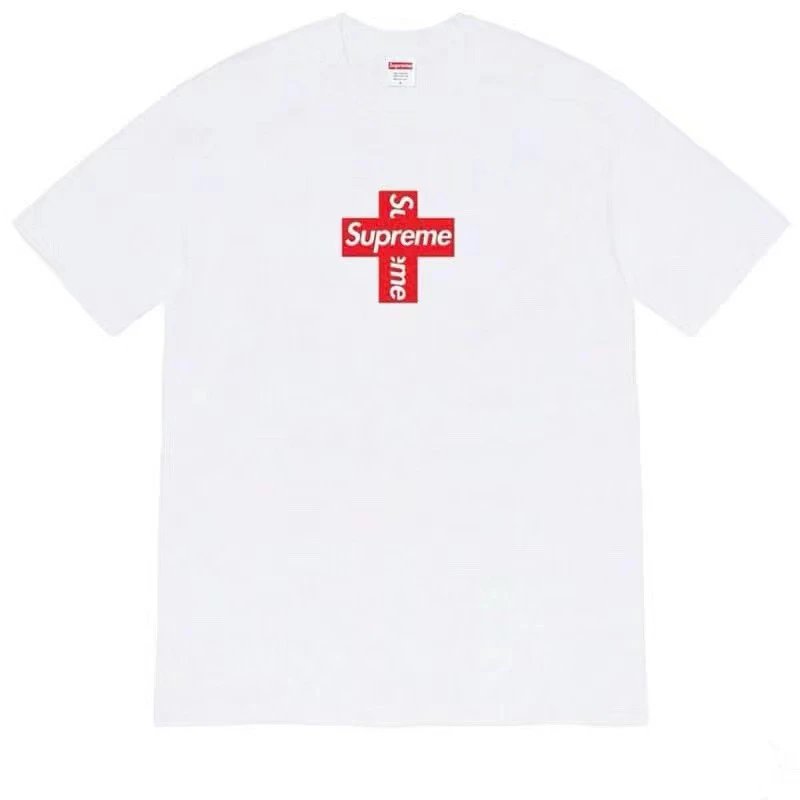 Supreme Cross Logo White Street Fashion T-Shirt