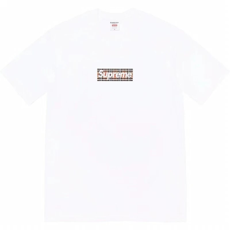 Supreme Burberry Collaboration Plaid White Streetwear T-Shirt