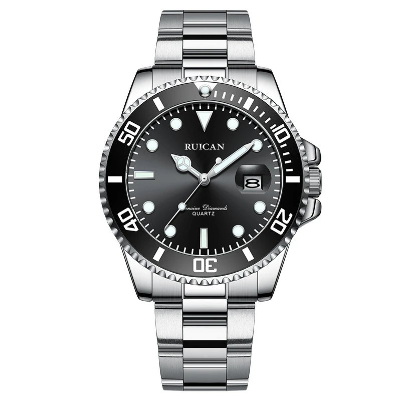 ruican Deep Sea Exploration Black-Silver Sports Diving Watch