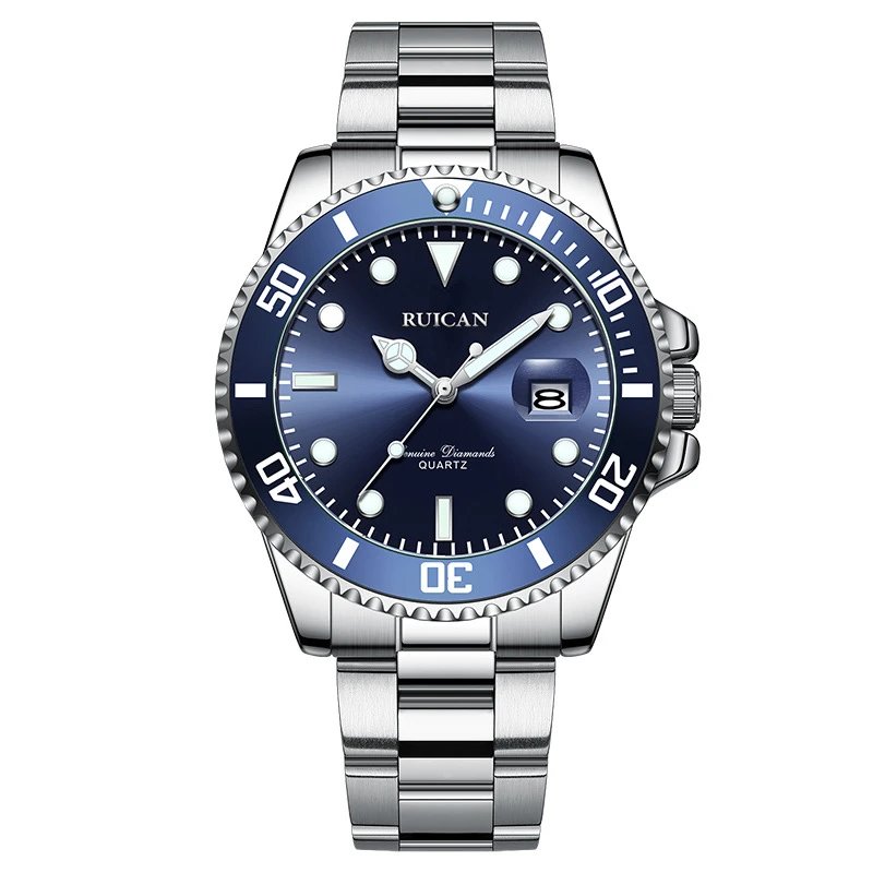RUICAN Swiss Diamonds Blue-Silver Sports Diving Quartz Watch