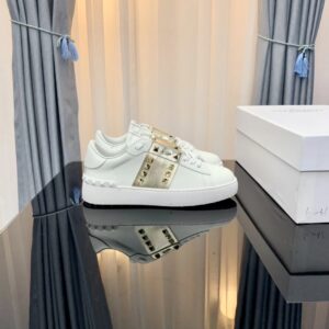 Valentino Rockstud Beige and Gold Studded Casual Sneakers