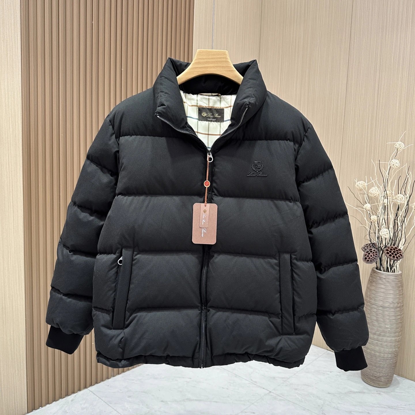 Loro Piana Stand Collar Short Black Down Jacket