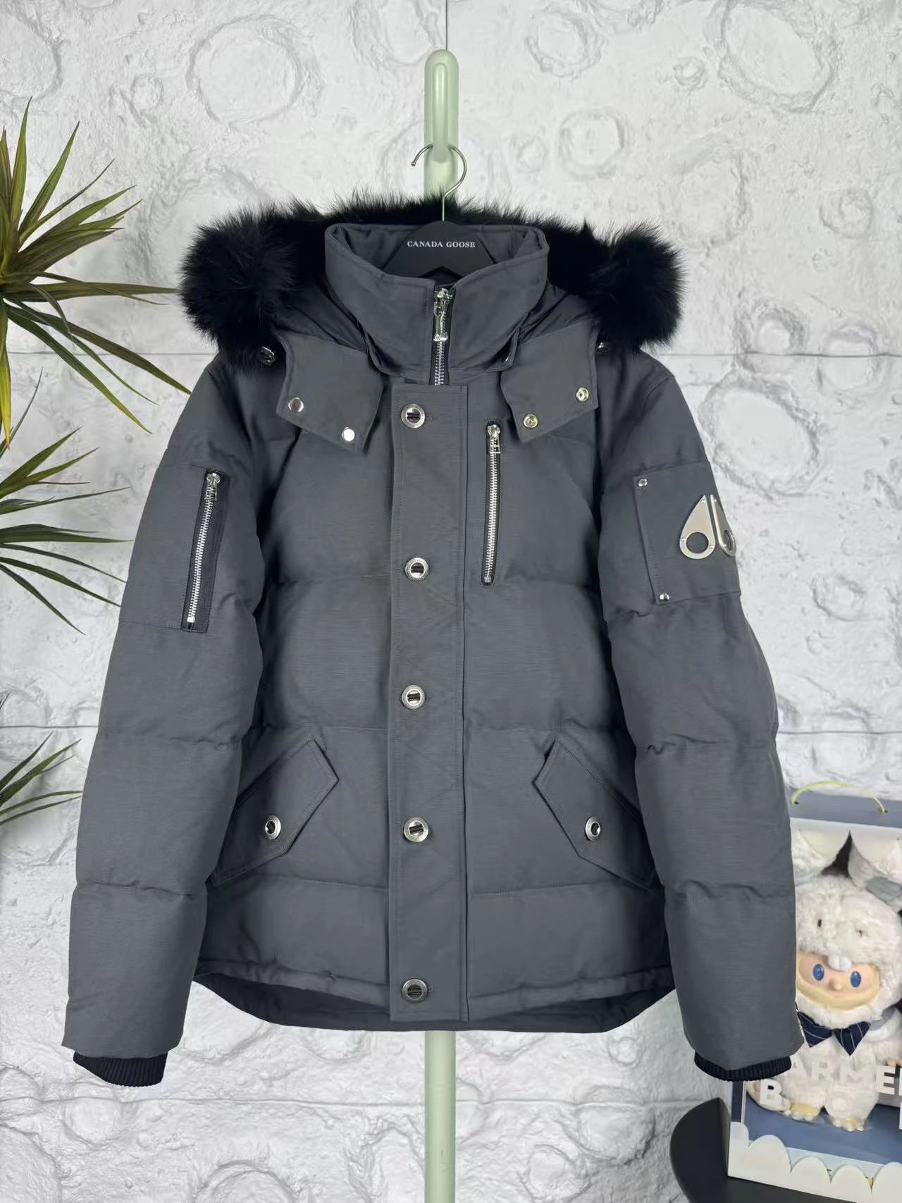 Moose Knuckles Gray Fur-Trimmed Down Jacket