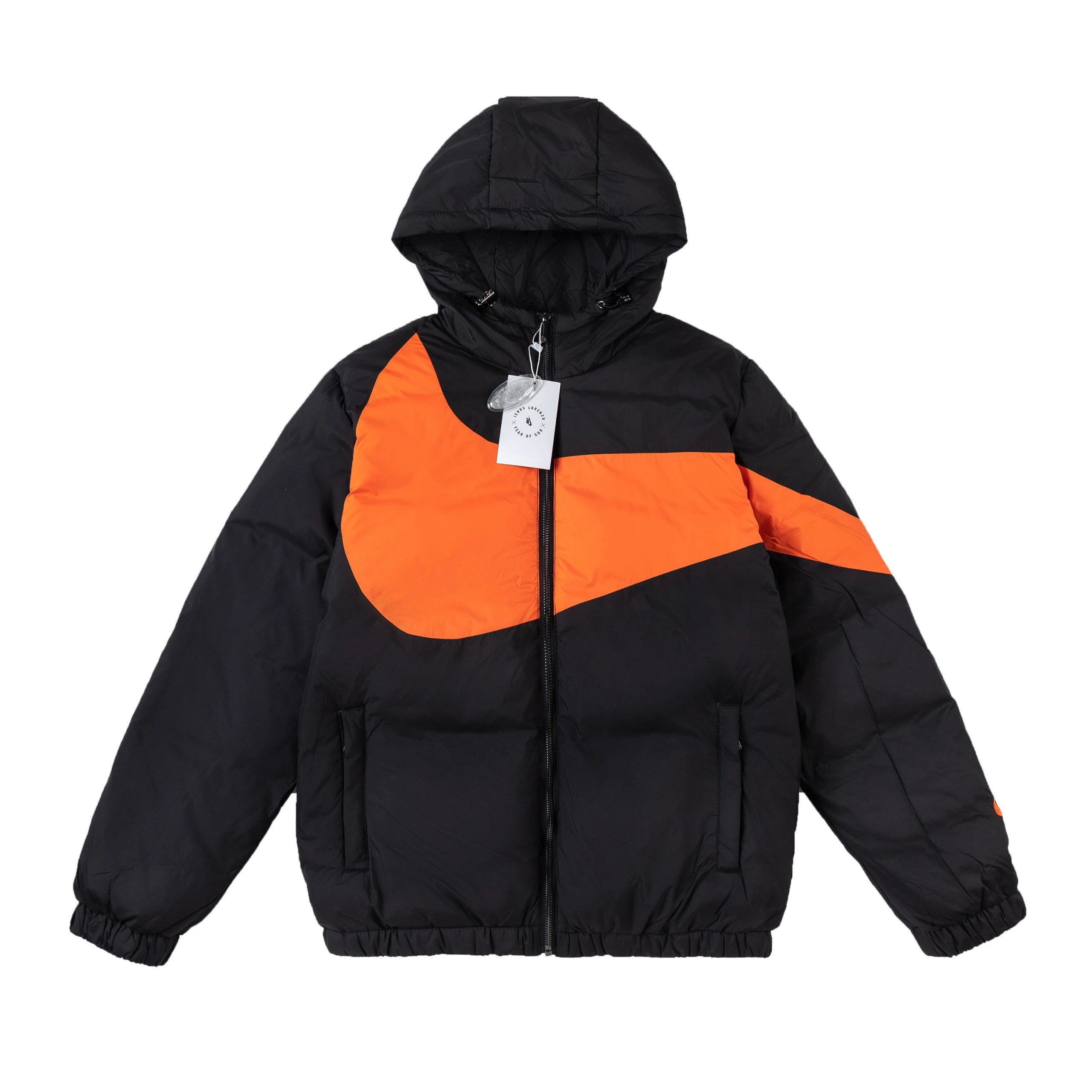 Nike Black and Orange Color-Block Hooded Down Jacket