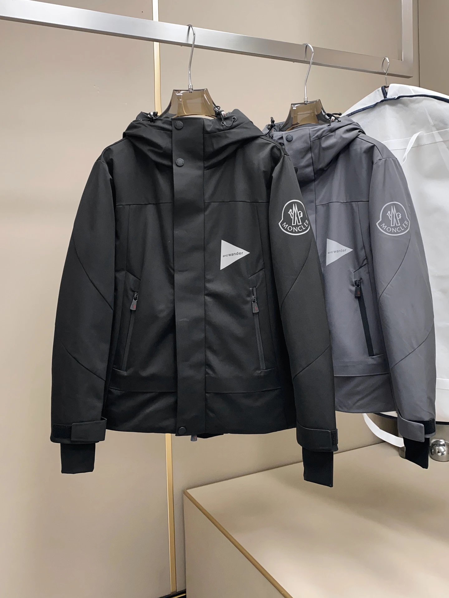 Moncler x and wander Collaboration Hooded Workwear Jacket Classic Black/Premium Grey
