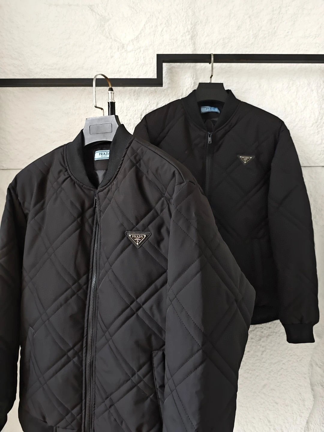Prada Black Diamond Quilted Baseball Jacket