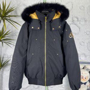 Moose Knuckles Black Fur-Trimmed Hooded Workwear Puffer Jacket