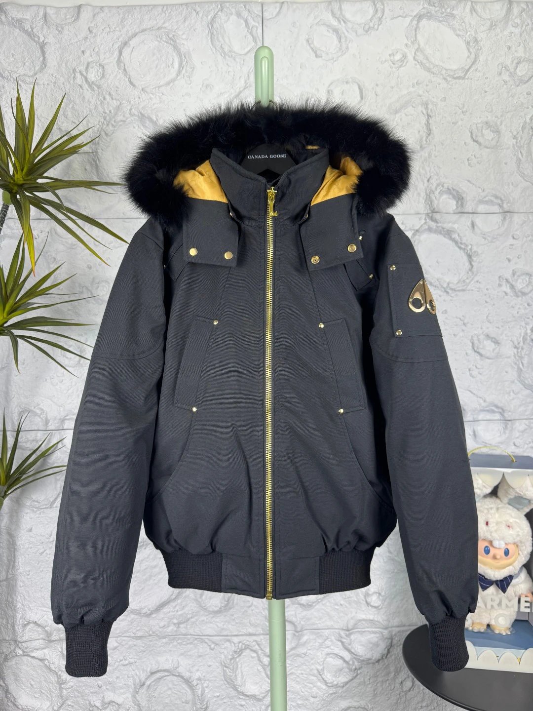 Moose Knuckles Black Fur-Trimmed Hooded Workwear Puffer Jacket