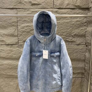 Off-White Light Blue Denim Hooded Puffer Jacket