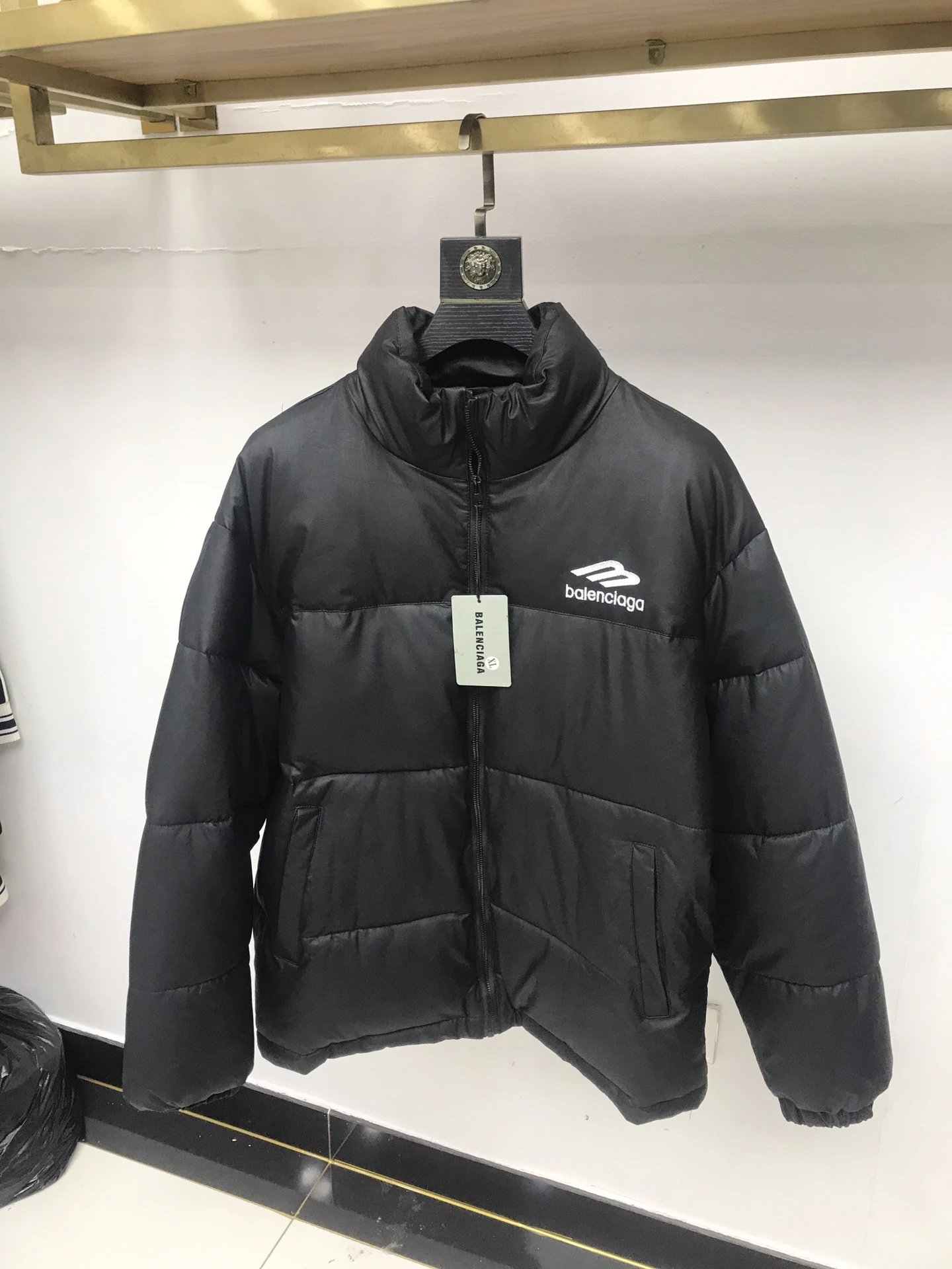 Balenciaga Black Down Jacket with Stand Collar