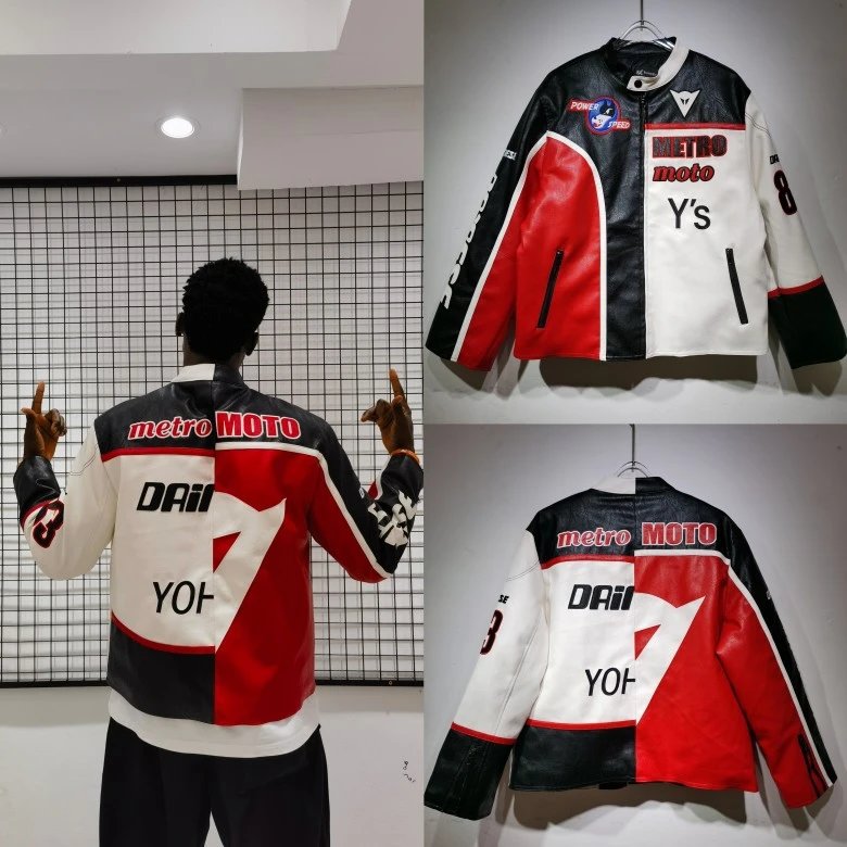 metro MOTO Motorcycle Style Jacket Red/White/Black