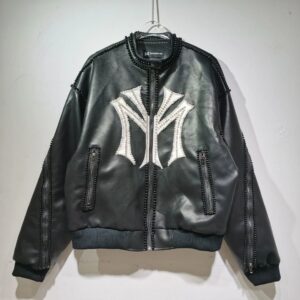 YSL NY Diamond-Studded Leather Jacket Black