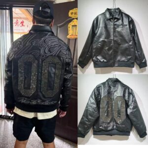 PUUM Embroidered Streetwear Leather Jacket Black