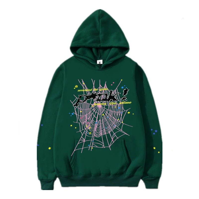 sp5der streetwear spider web print hoodie green