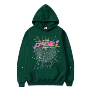 SP5DER Spider Web Print Hoodie Dark Green