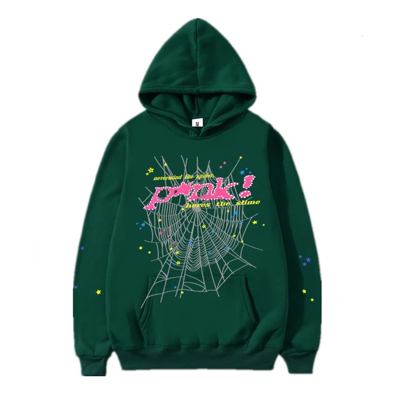 SP5DER Spider Web Print Hoodie Dark Green