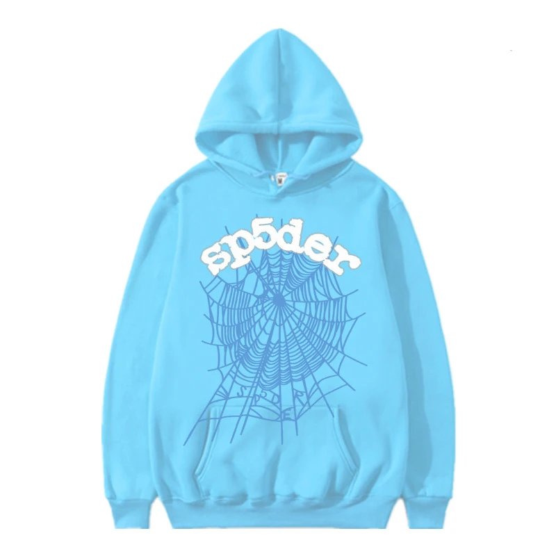 sp5der American Streetwear Spider Web Hoodie - Blue