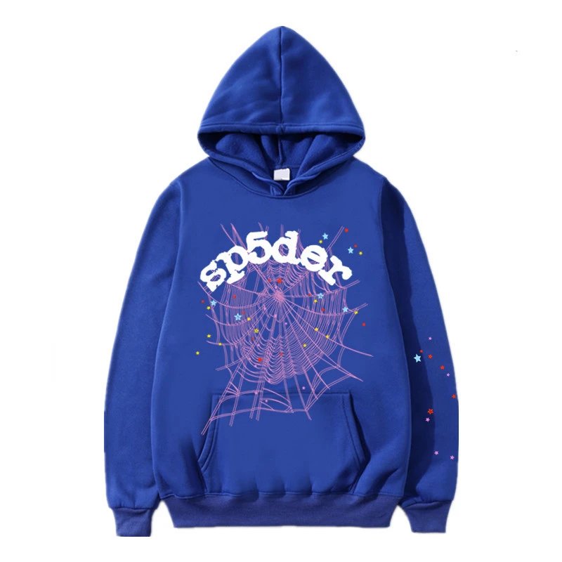 sp5der Spider Web American Streetwear Hoodie - Blue