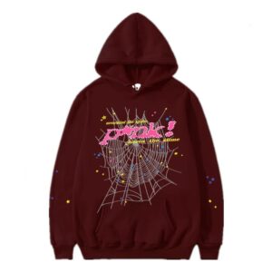 sp5der Spider Web Print Hoodie Burgundy
