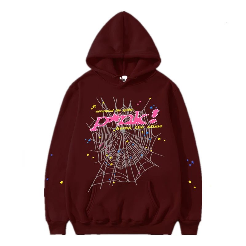 sp5der Spider Web Print Hoodie Burgundy