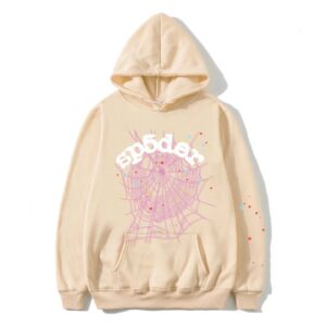 sp5der Spider Web American Streetwear Hoodie - Beige