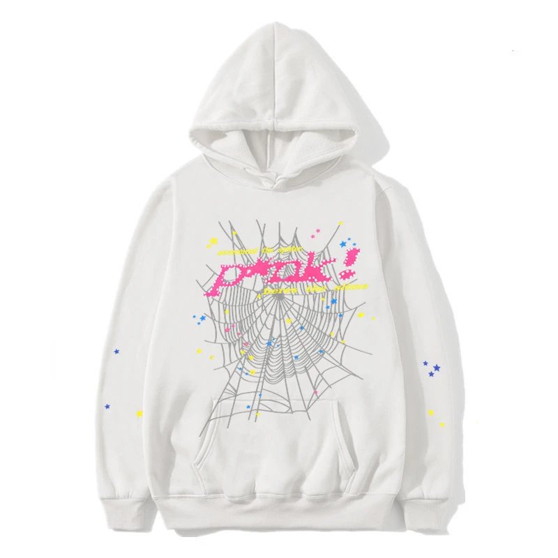 SP5DER Streetwear Spider Web Print Hoodie - White