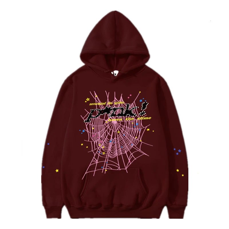 sp5der streetwear high street spider web hoodie burgundy