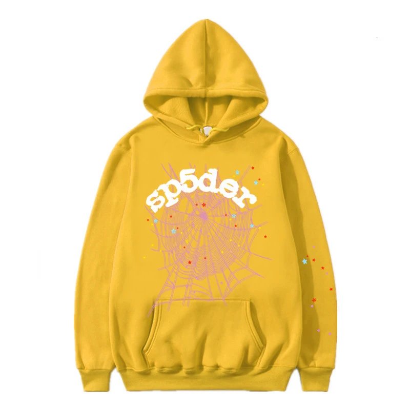 sp5der American Street Print Hoodie Yellow
