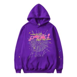 sp5der American Streetwear Spider Web Star Pattern Purple Hoodie