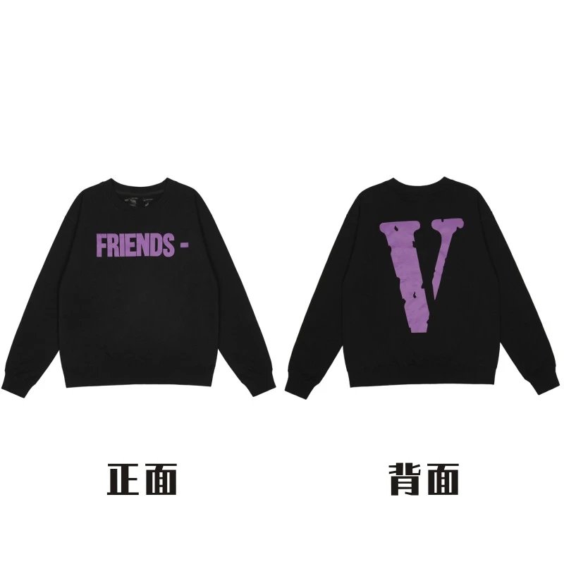 Vlone Streetwear Printed Hoodie Black