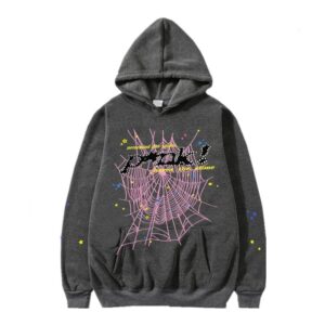 sp5der Spider Web American Street Print Hoodie Gray