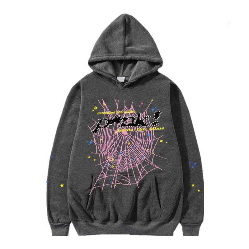 sp5der Spider Web American Street Print Hoodie Gray