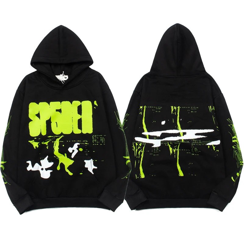sp5der Streetwear Graffiti Print Hoodie - Black