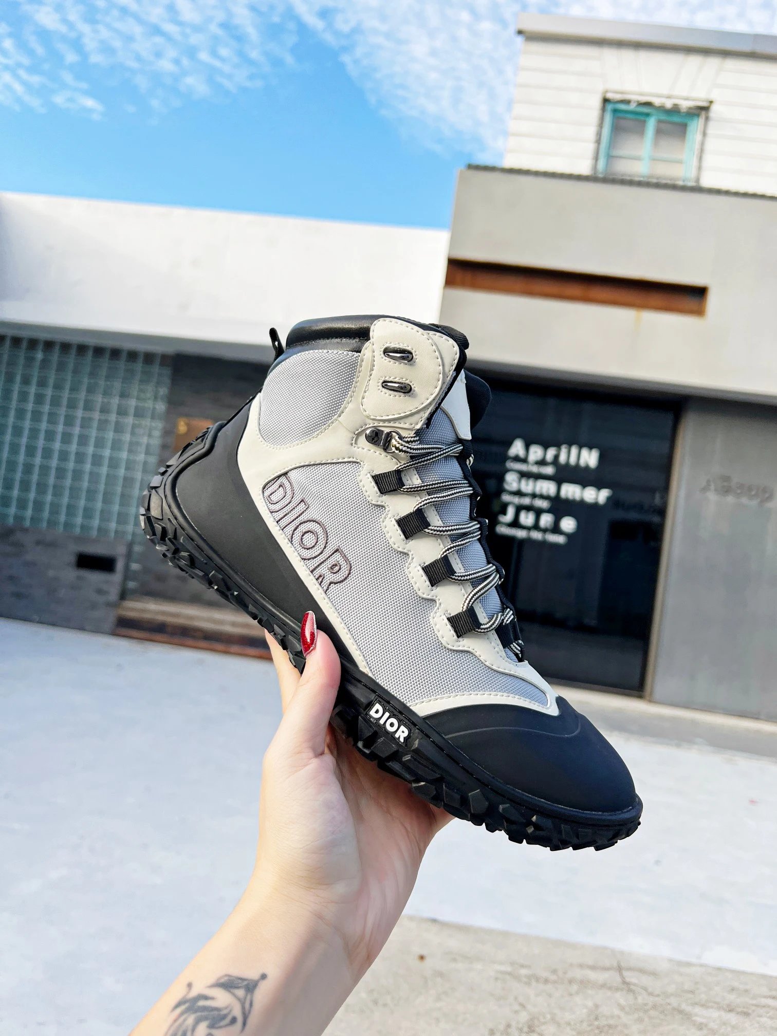 Dior Mountaineering-Style High-Top Boots in Gray-White