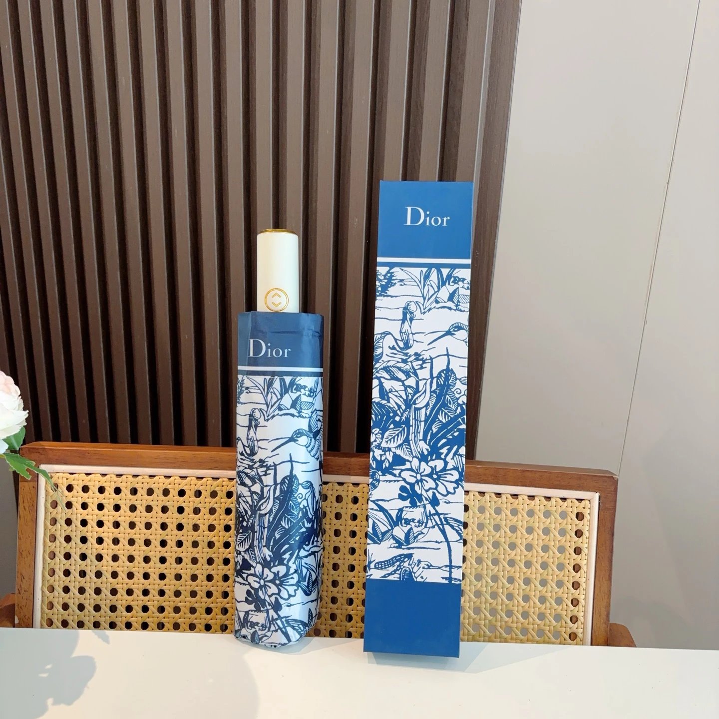 Dior Printed Style All-Weather Umbrella Blue-White