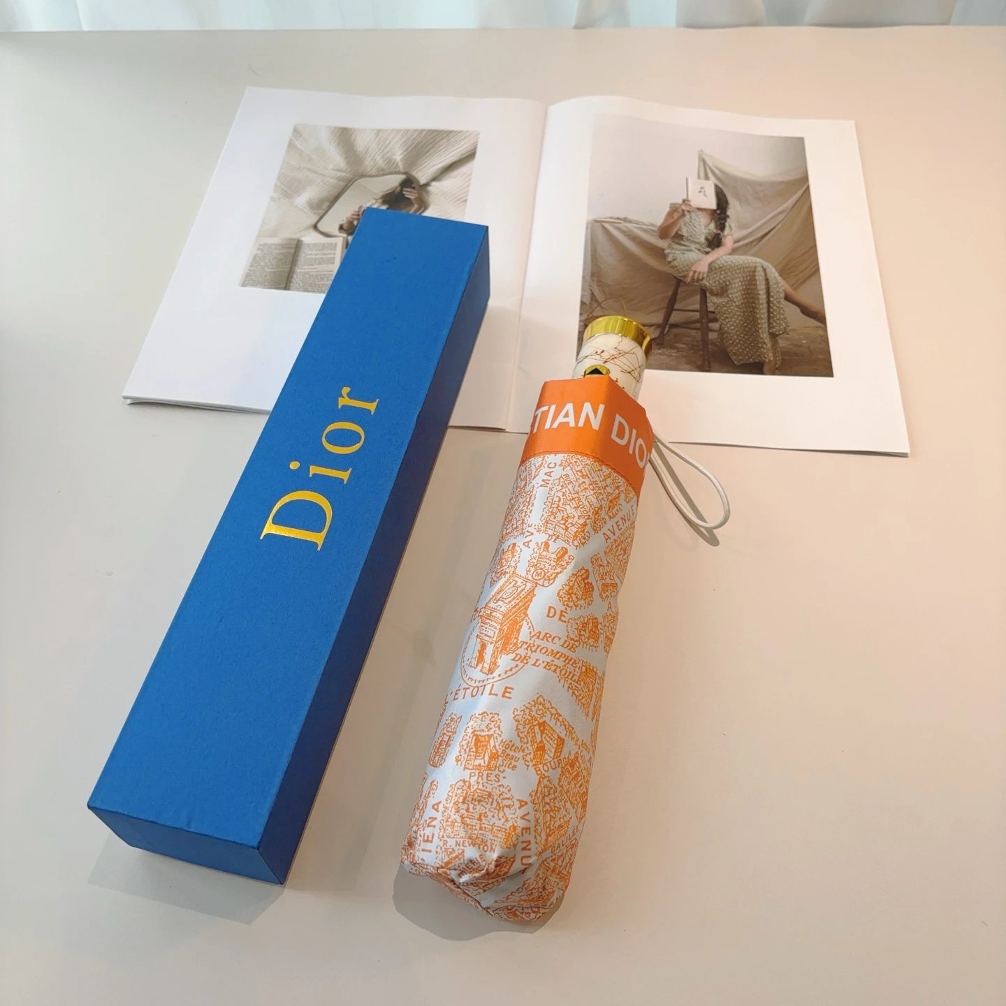 Dior TIAN Print Umbrella Orange & White