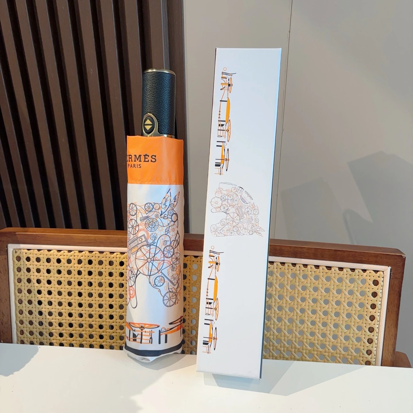 Hermès Classic Print Umbrella in Orange